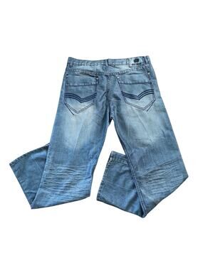 Old Skool Y2K Baggy Jeans Mens 38 Skater Grunge Straight Leg Whiskered Faded